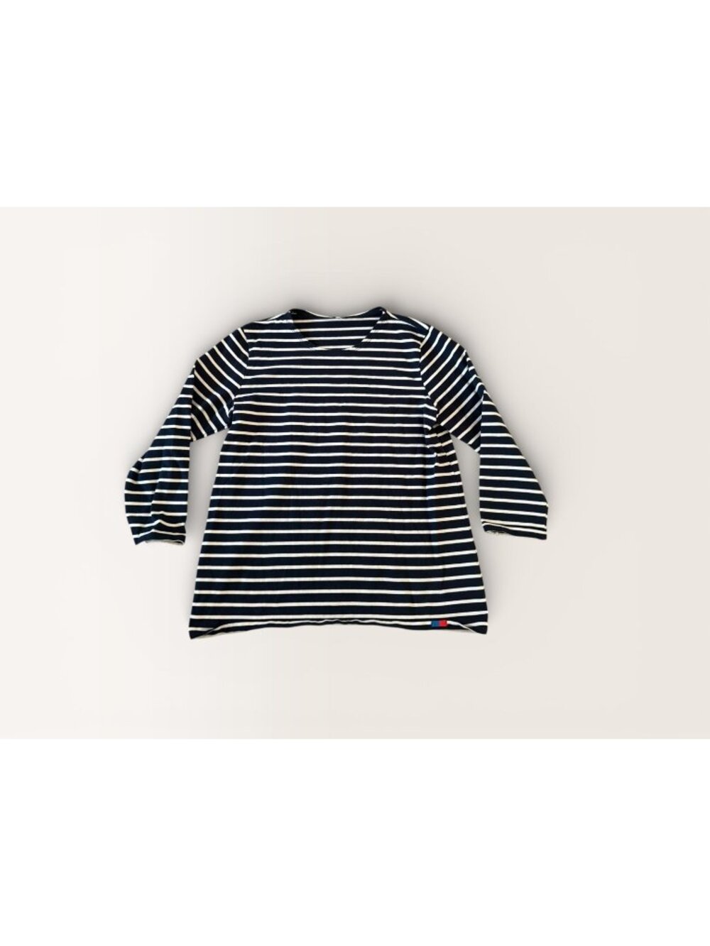 KULE The Boyfriend Navy Blue White Striped Crewneck Top Size Small